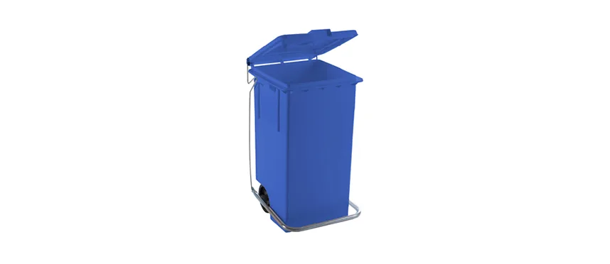 Bidone politene con piattino+ruote 100 blu'