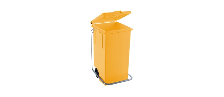 Bidone politene con piattino+ruot.100 giallo